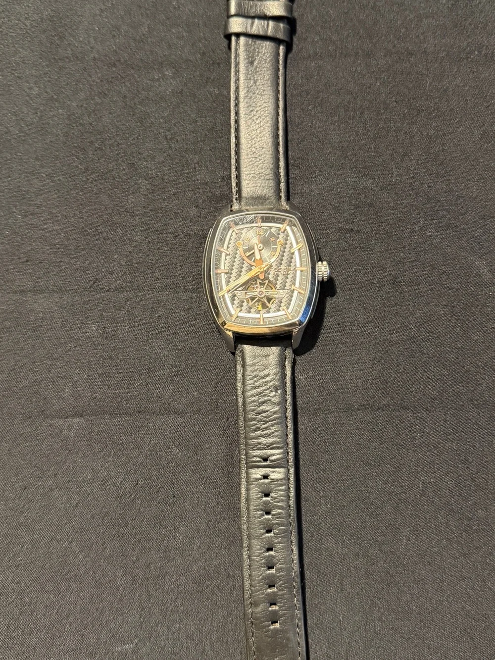 Fossil Men’s ME1046 Automatic Dual Time Watch With Rose Gold Hands And Indices